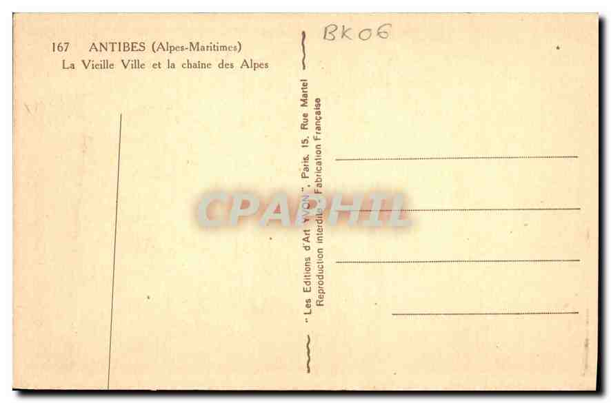CPA Antibes Alpes Maritimes La Vieille et la chaine des Alpes  — Rückseite