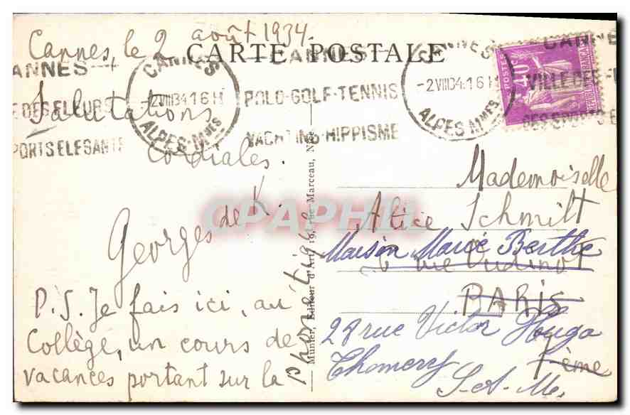 CPA Cannes Vue generale prise de la Californie  — Rückseite