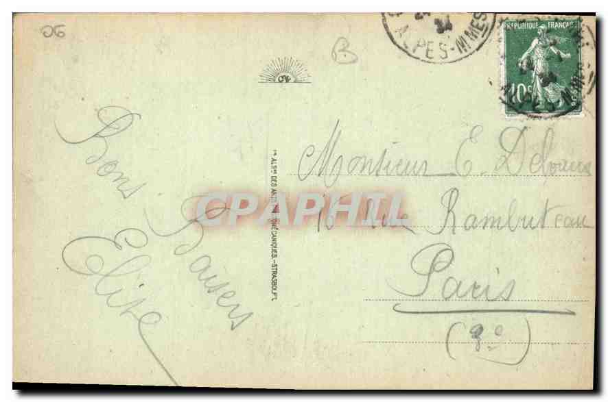 CPA Cannes La plage l'esplanade des Allies et le Carlton Hotel  — Verso