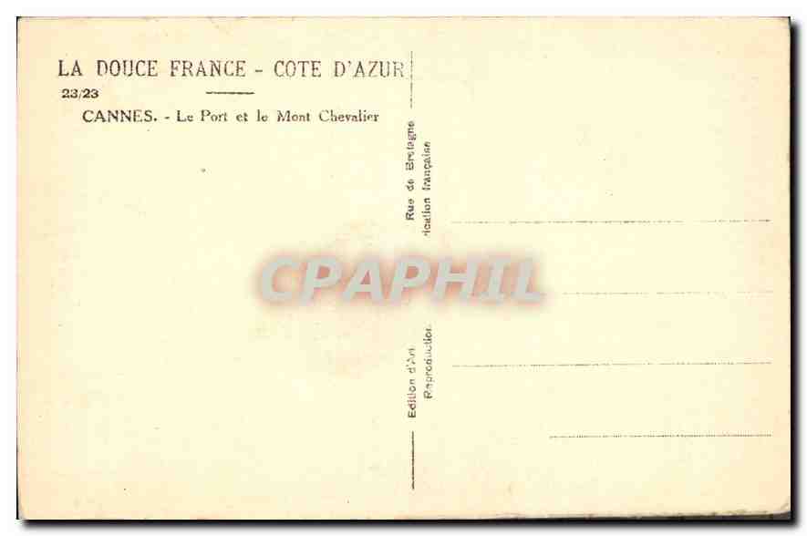 CPA Cannes Le Port et le Mont Chevalier Bateaux — Rückseite