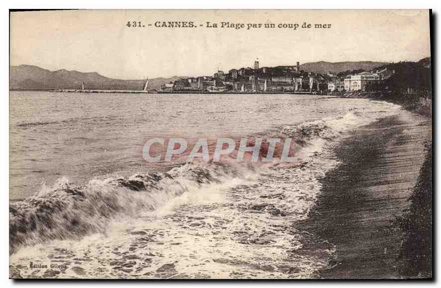 CPA Cannes La Plage par un coup de mer 