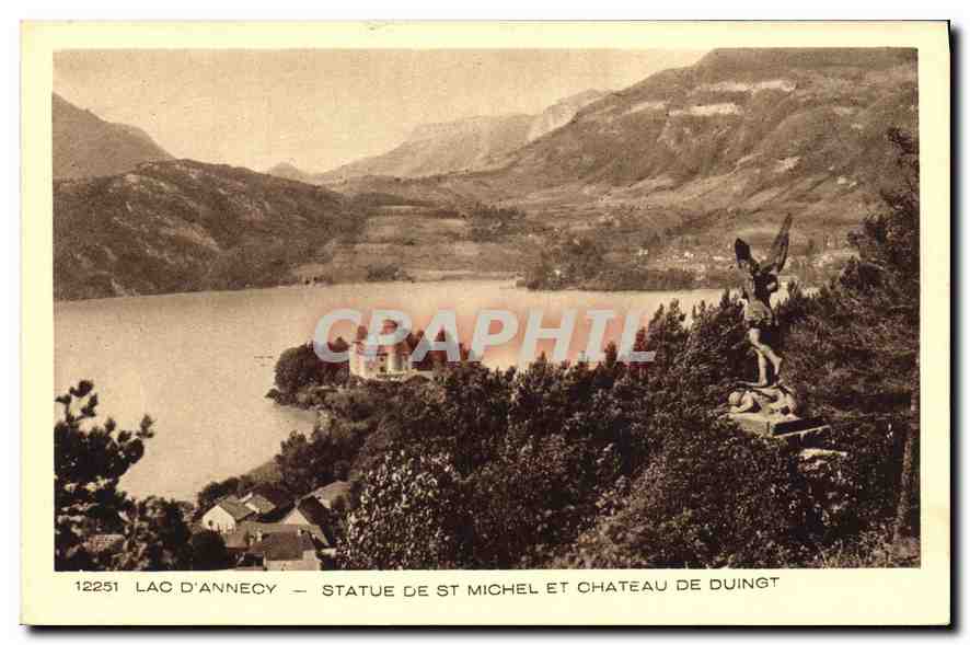 CPA Lac d'Annecy Statue de St Michel et Chateau de Duingt 