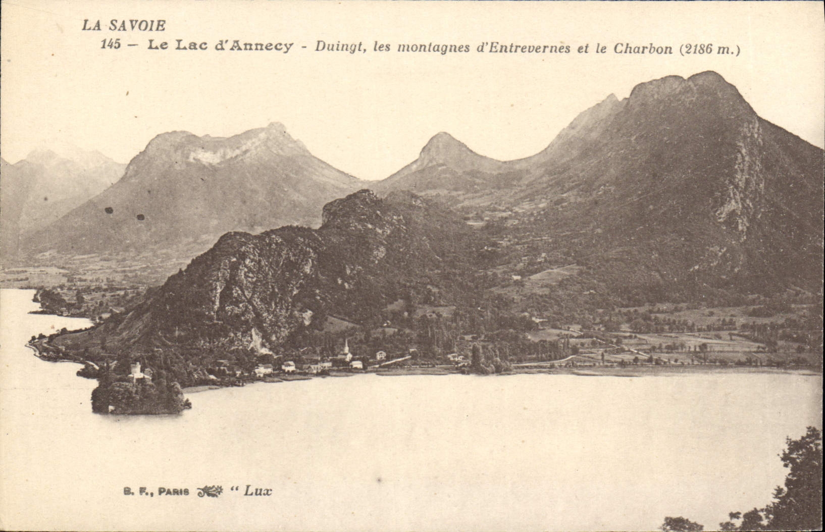 La Savoie - Le Lac d'Annecy - Duingt, die Berge von Entrevernes und der Charbon (2186 m.) — B. F., Paris « Lux »