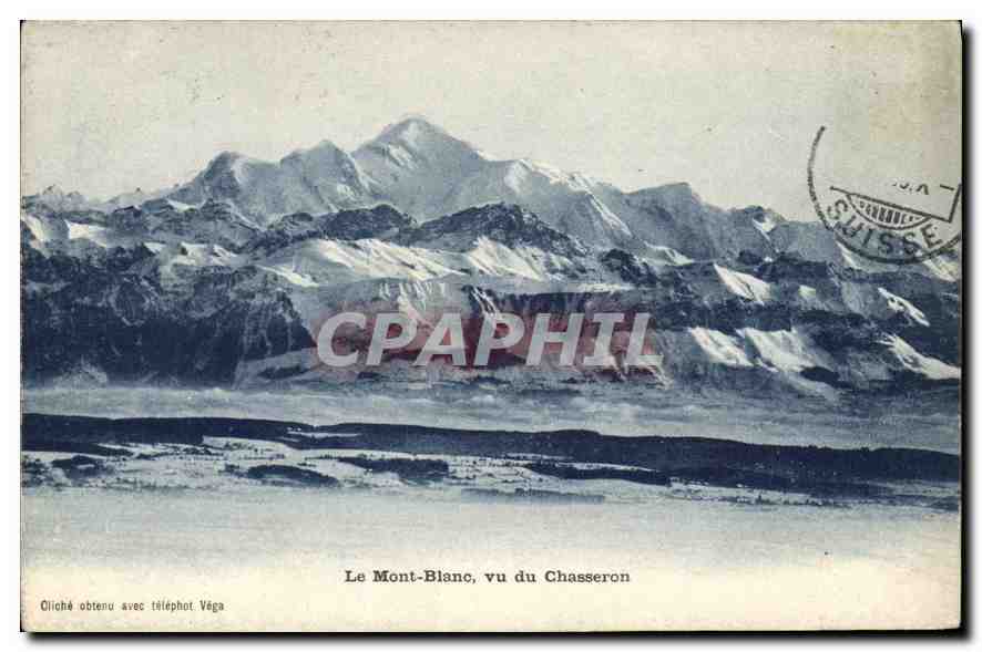 Le Mont-Blanc, vu du Chasseron — photographie téléphot Vega — éditeur A. Dariaz, Baulmes, n° 807