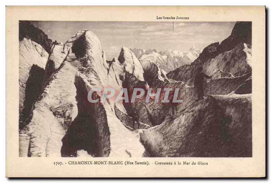 Les Grandes Jorasses — Crevasses à la Mer de Glace — I. Faurez, édit., à Annemasse (Hte-Savoie)