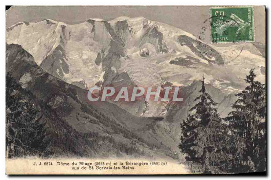 Dôme du Miage (3688 m) et la Bérangère (3491 m) vus de St. Gervais-les-Bains — J. J. 6874 — Jullien frères, Genève