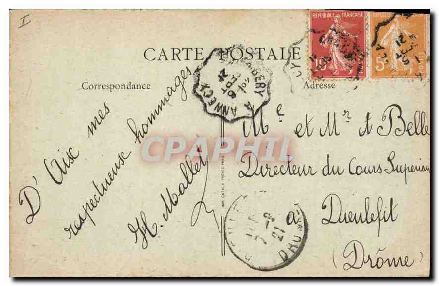 CPA Aix les Bains Le Grand Port et la Dent du Chat  — Verso