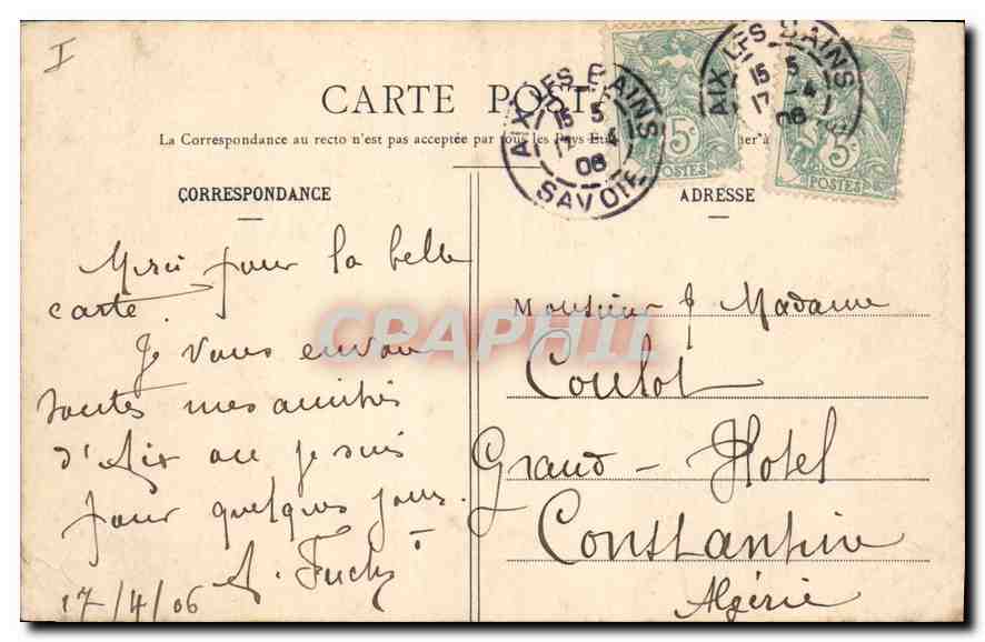 CPA Aix les Bains Le Grand Cercle  — Verso