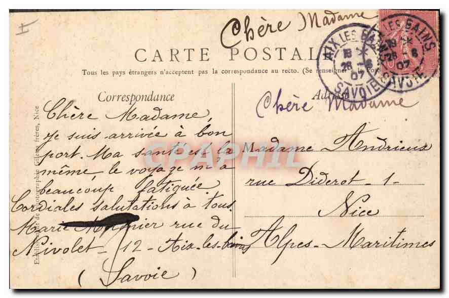 CPA Aix les Bains Le Grand Cercle  — Verso