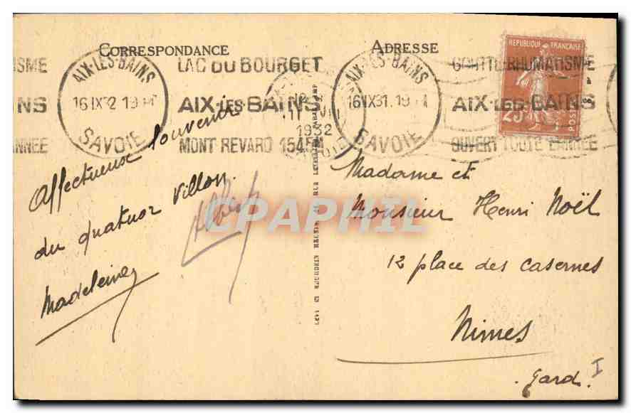 CPA Aix les Bains Arc de Campanus  — Verso