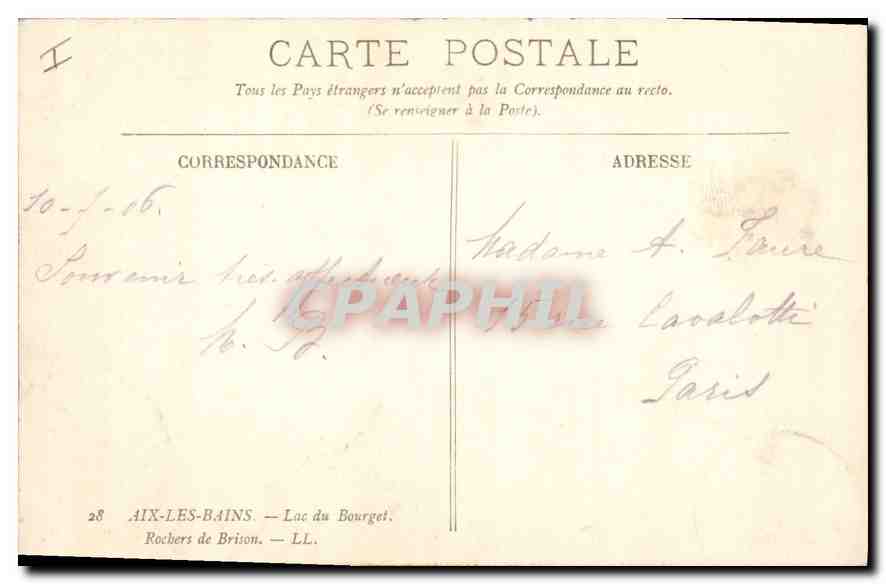CPA Aix les Bains Lac du Bourget Rochers de Brison  — Rückseite