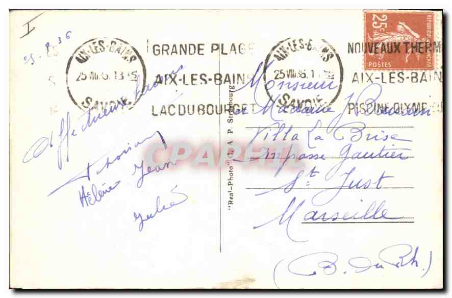 CPA Aix les Bains Boulevard du lac et Belles Rives  — Rückseite