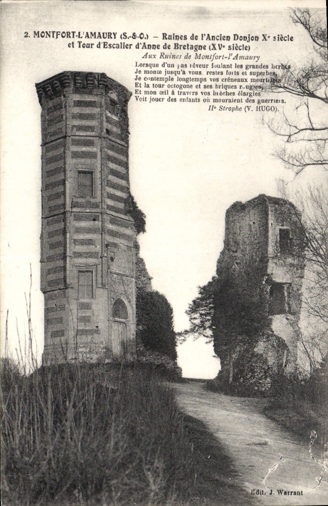 Montfort-l'Amaury — Ruines de l'Ancien Donjon Xe siècle et Tour d'Escalier d'Anne de Bretagne (XVe siècle) — Edit. J. Warrant