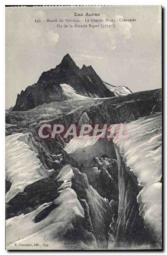 Massif du Pelvoux - Le Glacier Blanc - Crevasses - Pic de la Grande Sagne (1759m) — V. Fournier, édit. Gap, n°140