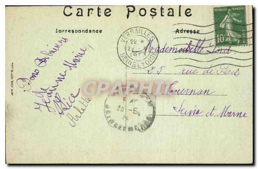 CPA Versailles Trianon Laiterie et Tour de Malborough  — Verso
