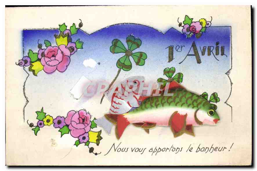CPA Nous vious appartons le bonheur Poissons 1er avril