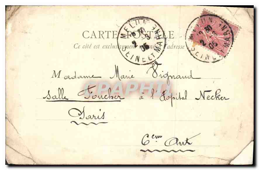 Tarjeta postal antigua Fontainebleau Antre de Vulcain — Reverso