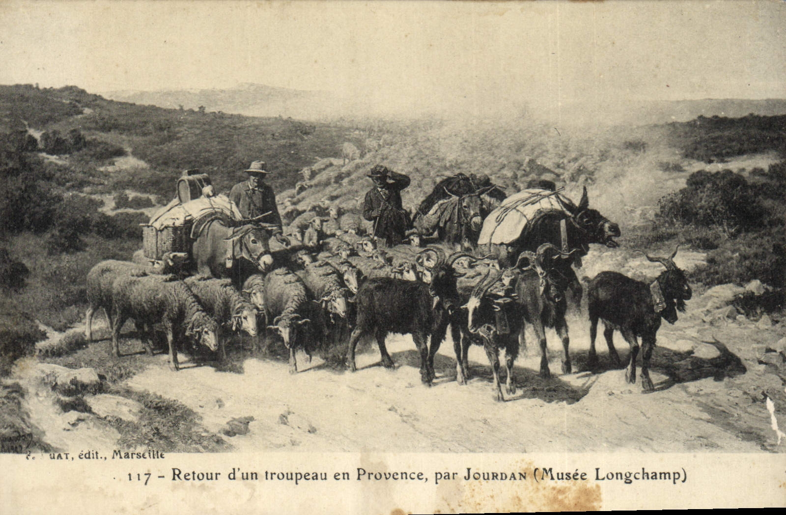 Retour d'un troupeau en Provence — par JOURDAN — éditeur : P. UAT, Marseille, n° 117