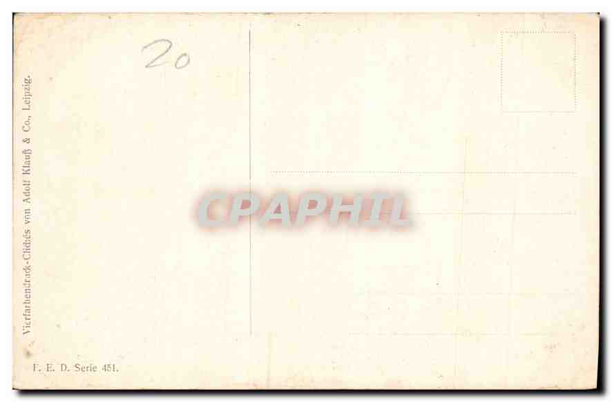Champs de fleurs violettes — cabanes en chaume — éditeur F. E. D. & Co. Leipzig, série 451 — Achterkant
