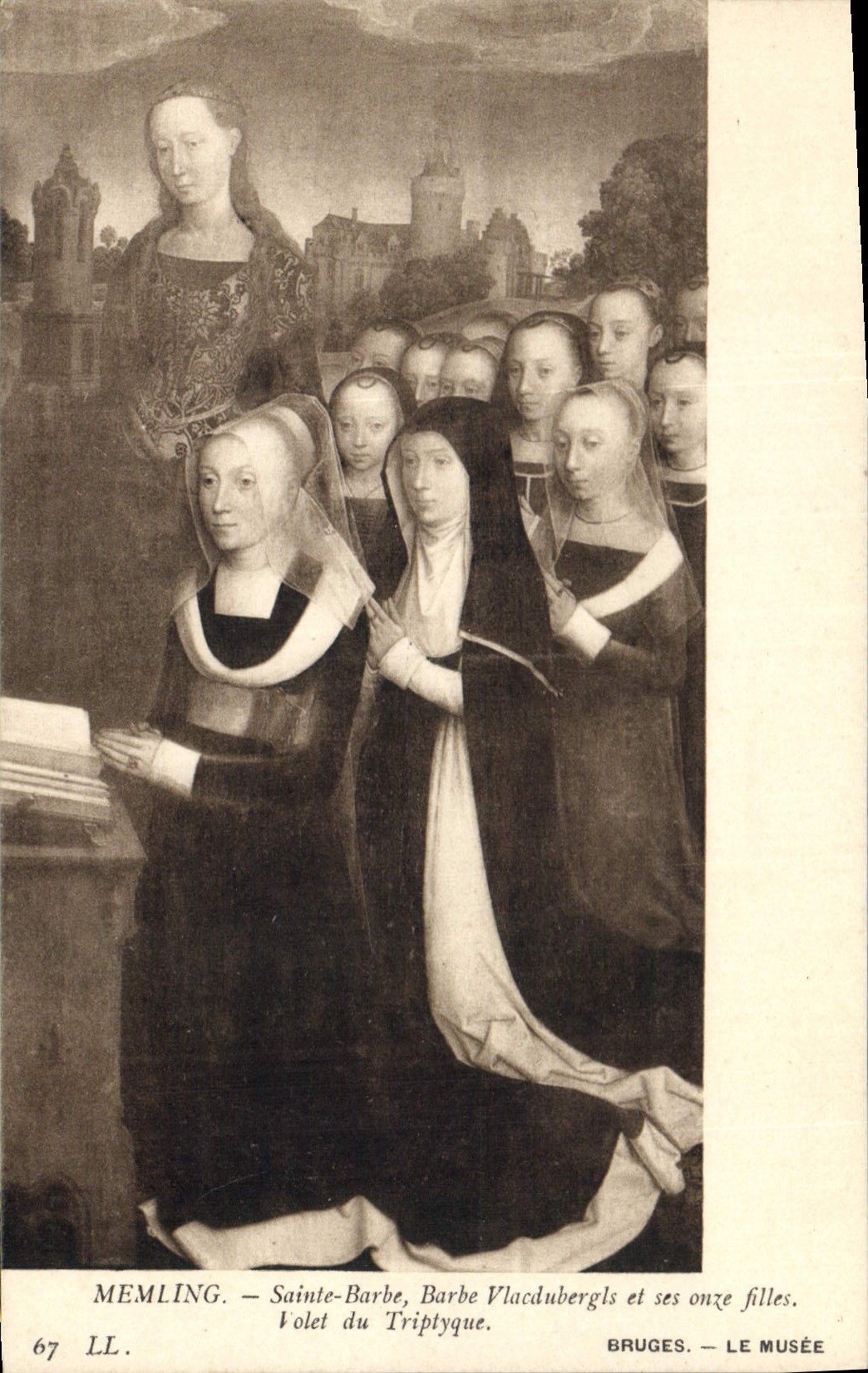 Sainte-Barbe, Barbe Vlacubergs et ses onze filles — Volet du Triptyque — Memling — Bruges, Le Musée