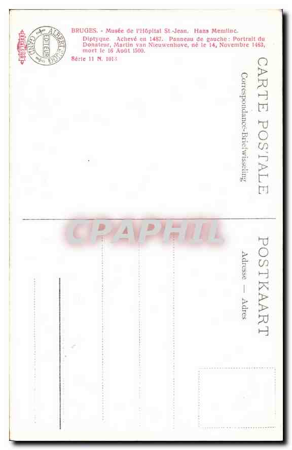 Porträt des Spenders Martin van Nieuwenhove — Museum des Krankenhauses Saint-Jean — Serie 11 N. 1013 — Rückseite