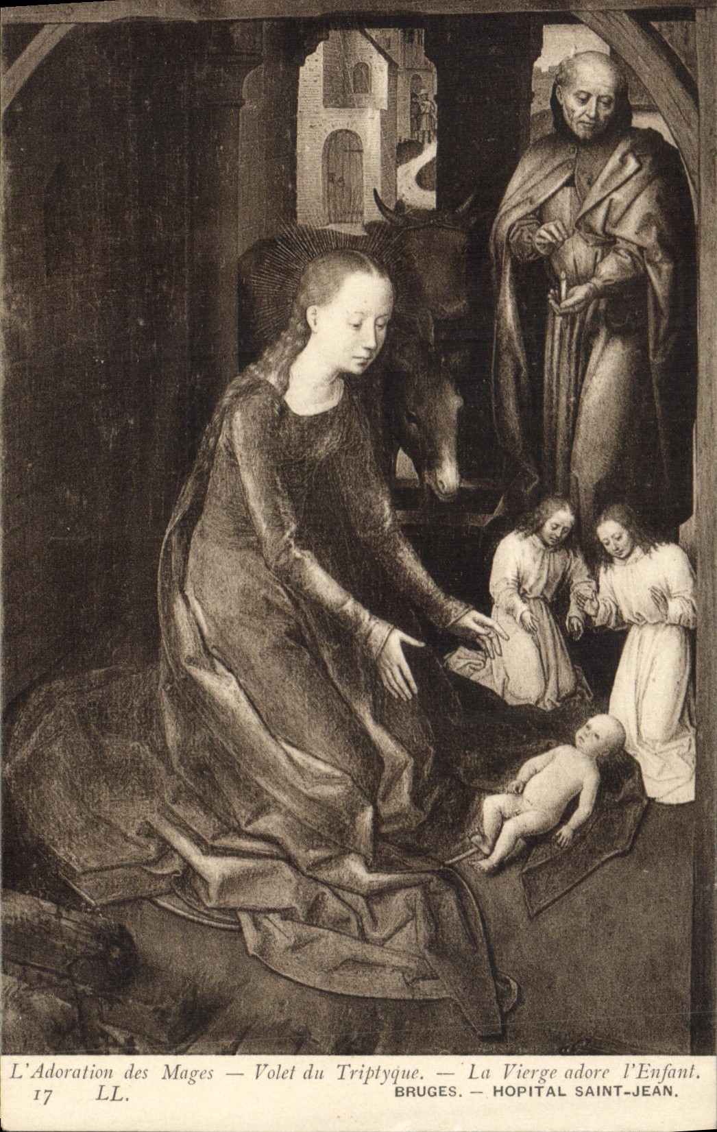 CPA l'Adoraion des Mages Volet du Triplygne La Vierge adore l'Enfant Bruges Hopital Saint Jean 