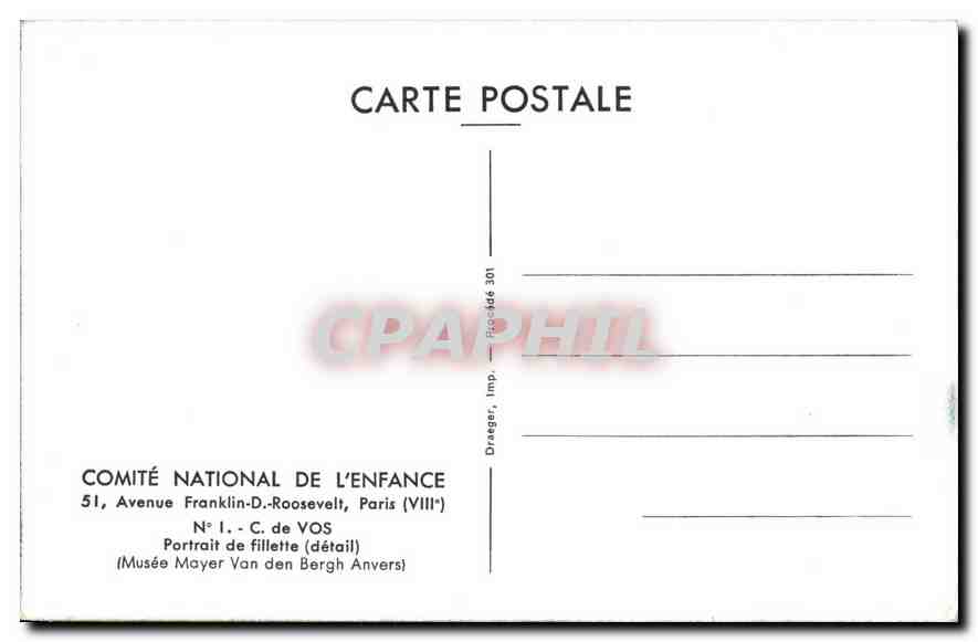 Portrait de fillette — détail — COMITÉ NATIONAL DE L'ENFANCE, N° 1 — Reverso