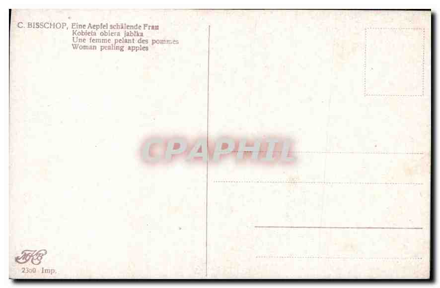 CPA c Bisschop Eine Aepfel schalende Frau  — Verso