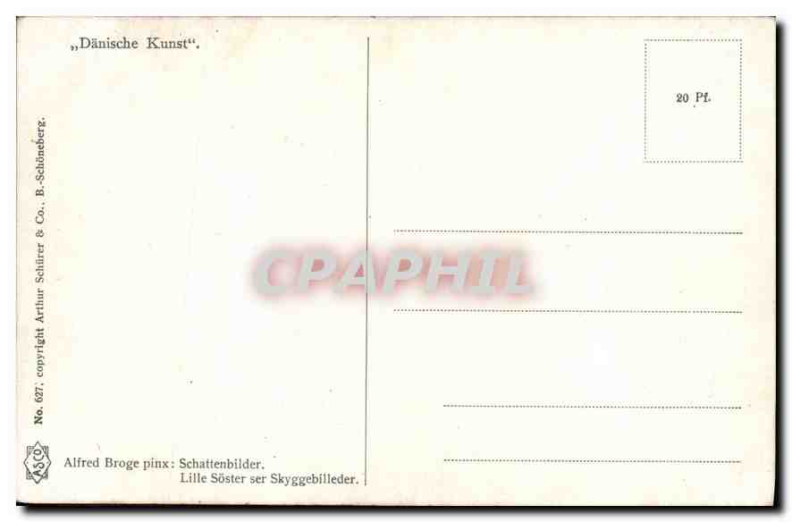Frau und Kind mit Lampe — Alfred Broge — Verlag Alfred Arthur Schütter & Co. B. Schöneberg, Nr. 627 — Rückseite