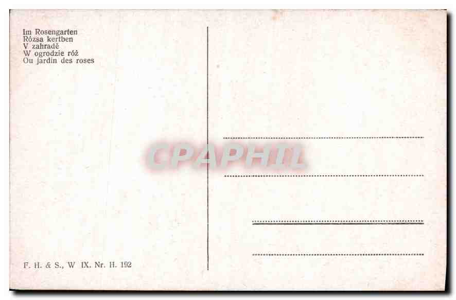 CPA Im Rosengarten Rozsa kertiben V zahrade W ogrodzie Ou jardin des roses  — Rückseite