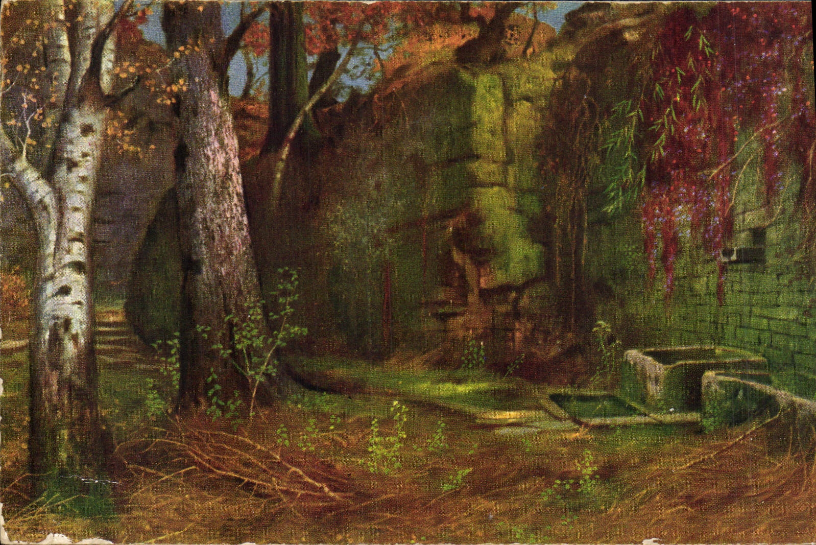 Fontaine abandonnée — œuvre d'Eduard Rüdisühli — éditeur KEB, n°18