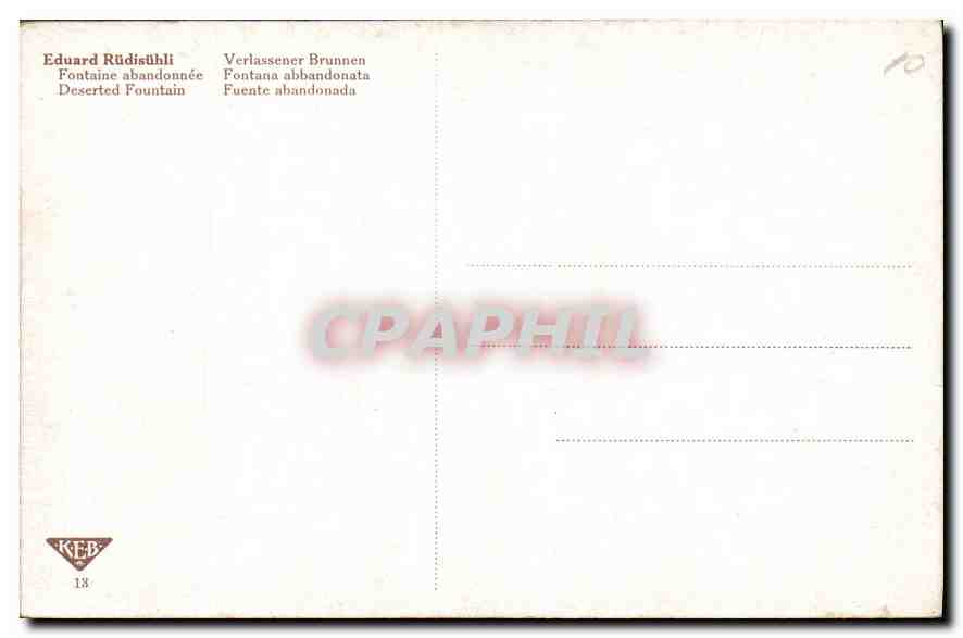 Fontaine abandonnée — œuvre d'Eduard Rüdisühli — éditeur KEB, n°18 — Verso