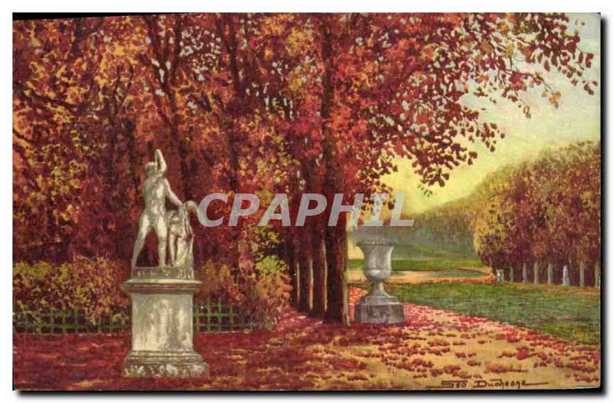 Automne dans un parc — statue et urne — Éditeur STO Duchesge, n° 1046