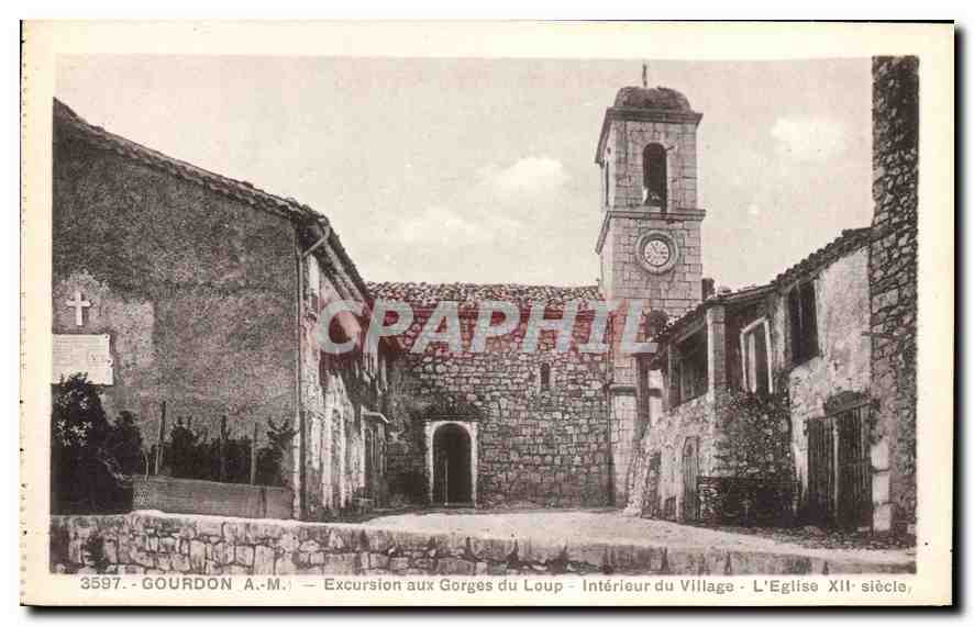 Gourdon A.M. — Excursion to the Gorges du Loup — Interior of the Village — The 12th Century Church