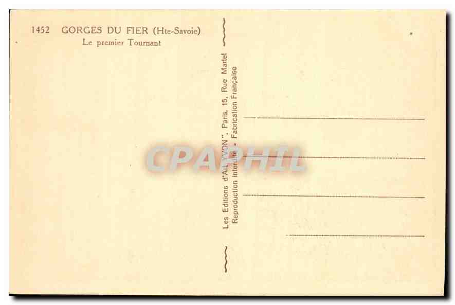 Gorges du Fier (Hte-Savoie) — Le premier Tournant — Éditions d'Art YON, n°1452 — Rückseite