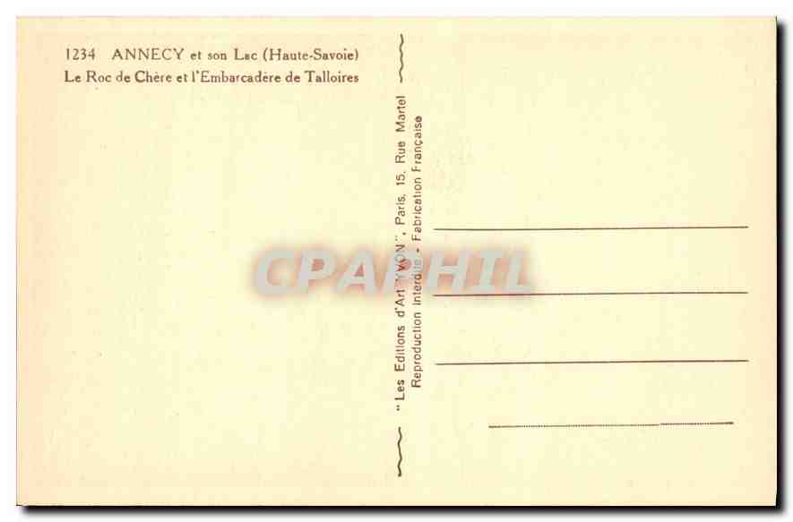Annecey et son Lac (Haute-Savoie) — Le Roc de Chère et l'Embarcadère de Talloires — Éditions d'Art 'W.N.' Paris — Reverso