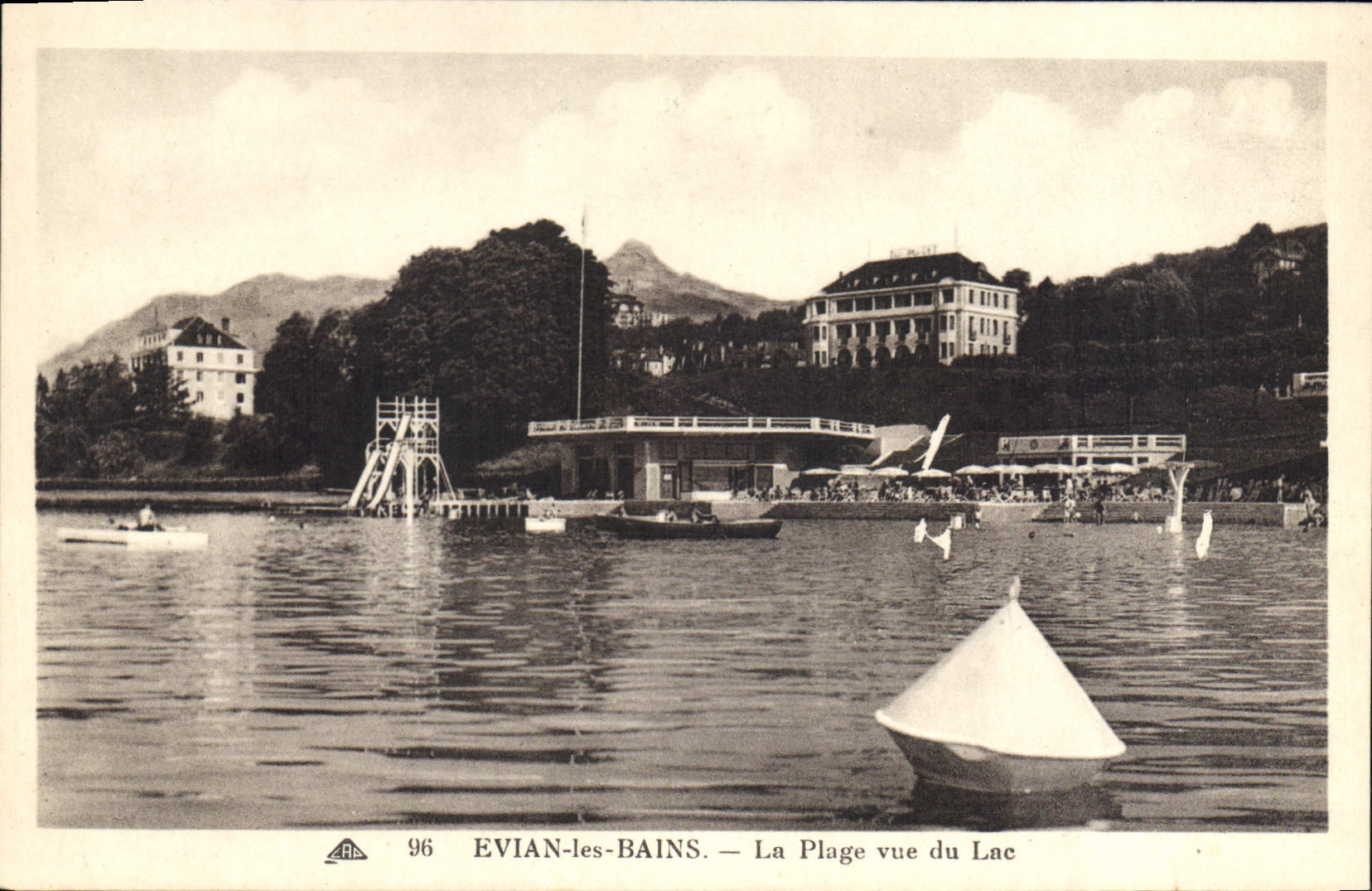 EVIAN-les-BAINS — Die Strandpromenade vom See aus — Serie 96, Verlag ARA