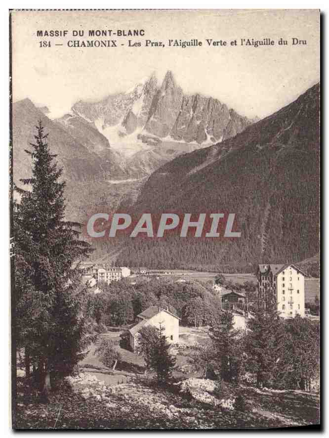 Massif du Mont-Blanc — Les Praz, l'Aiguille Verte et l'Aiguille du Dru — éditeur Unis-France, n° 184