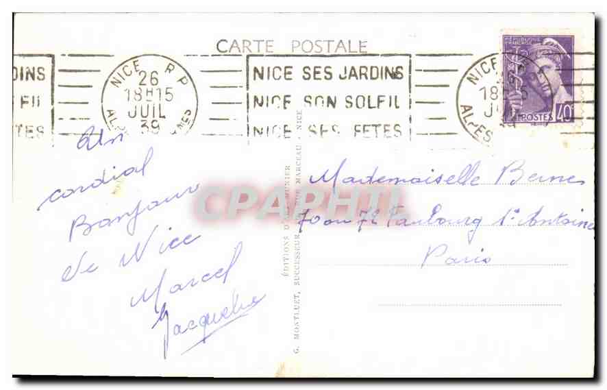 CPA La Cote d'Azur Nice Jardin Albert Ier  — Rückseite