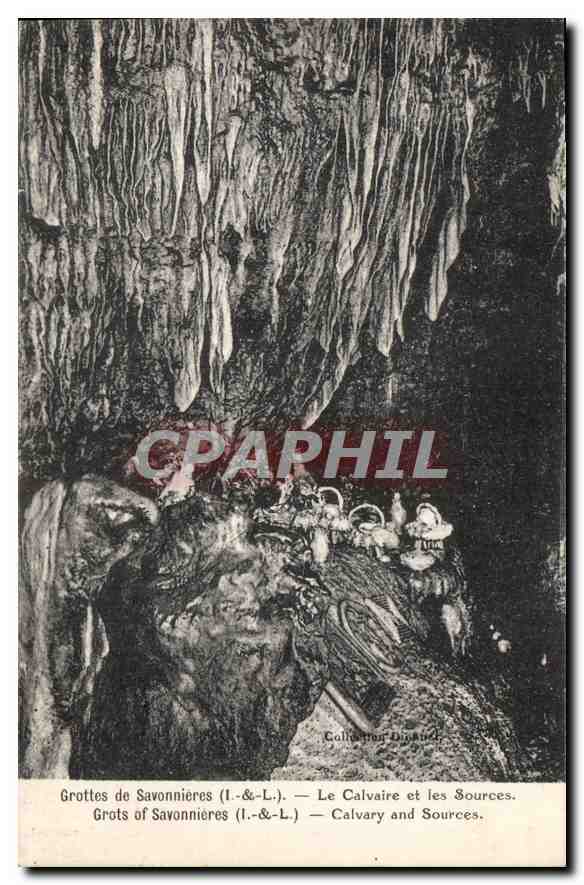 CPA Grottes de Savonnieres I et L le Calvaire et les Sources 