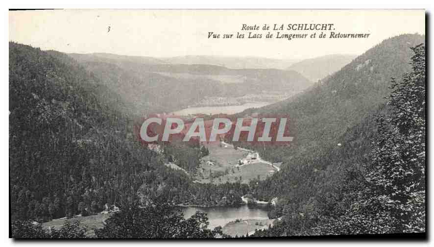 CPA Route de la Schlucht vue sur les Lacs de Longemer et de Retournemer 