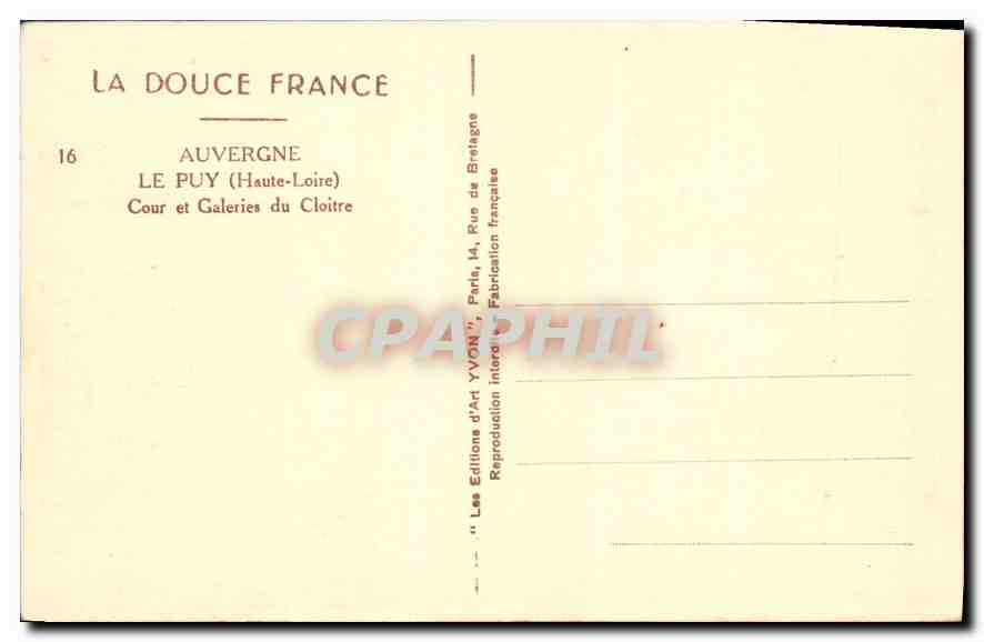 CPA Auvergne le Puy Haute Loire Cour et Galeries du Cloitre  — Rückseite