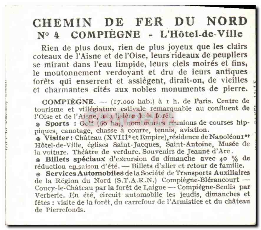 Compiegne — Hôtel-de-Ville — Chemin de Fer du Nord, N°4 — Back