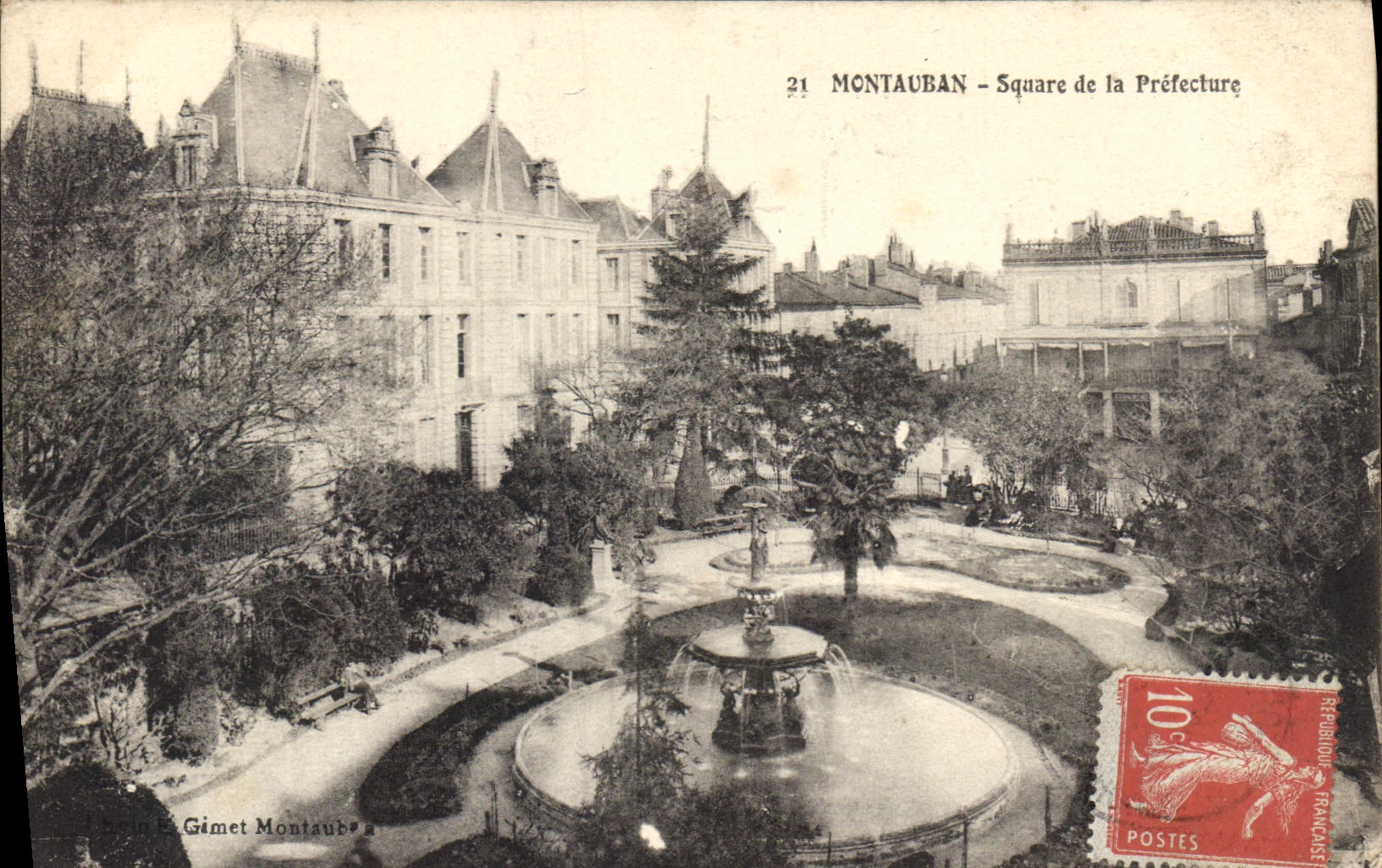 Montauban - Square de la Préfecture — vue de la fontaine et des bâtiments — éditeur Gimet Montauban, n°21