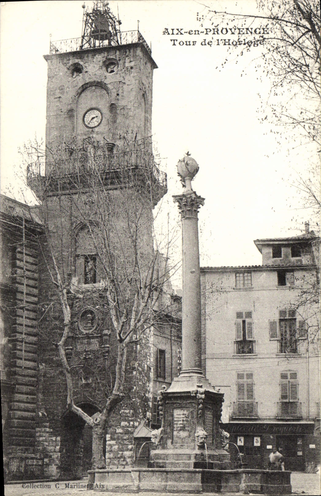 Aix-en-Provence — Tour de l'Horloge et colonne monumentale — Collection C. Martine, Aix