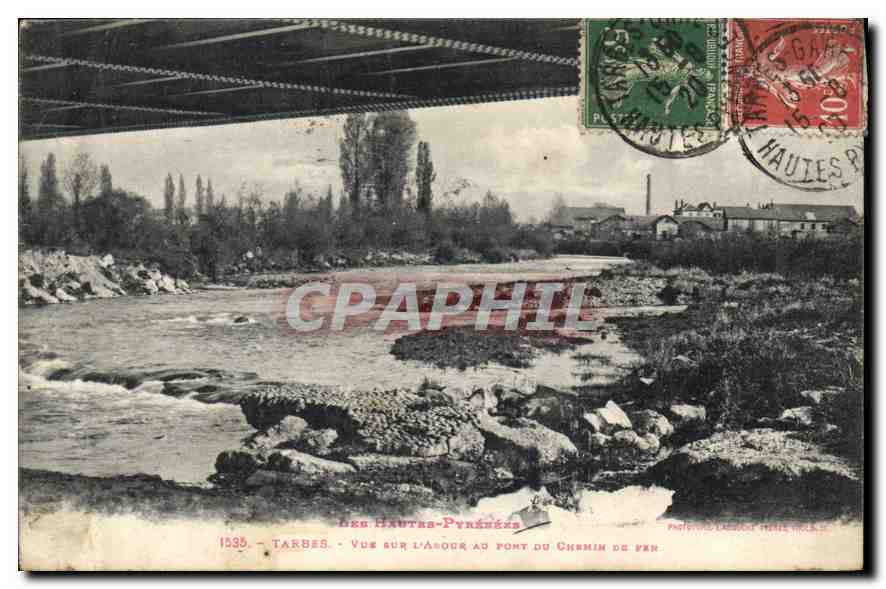 Tarbes - Vue sur l'Asour au pont du Chemin de fer — Les Hautes-Pyrénées, éditée par L'Assort Héris (n° 1535)