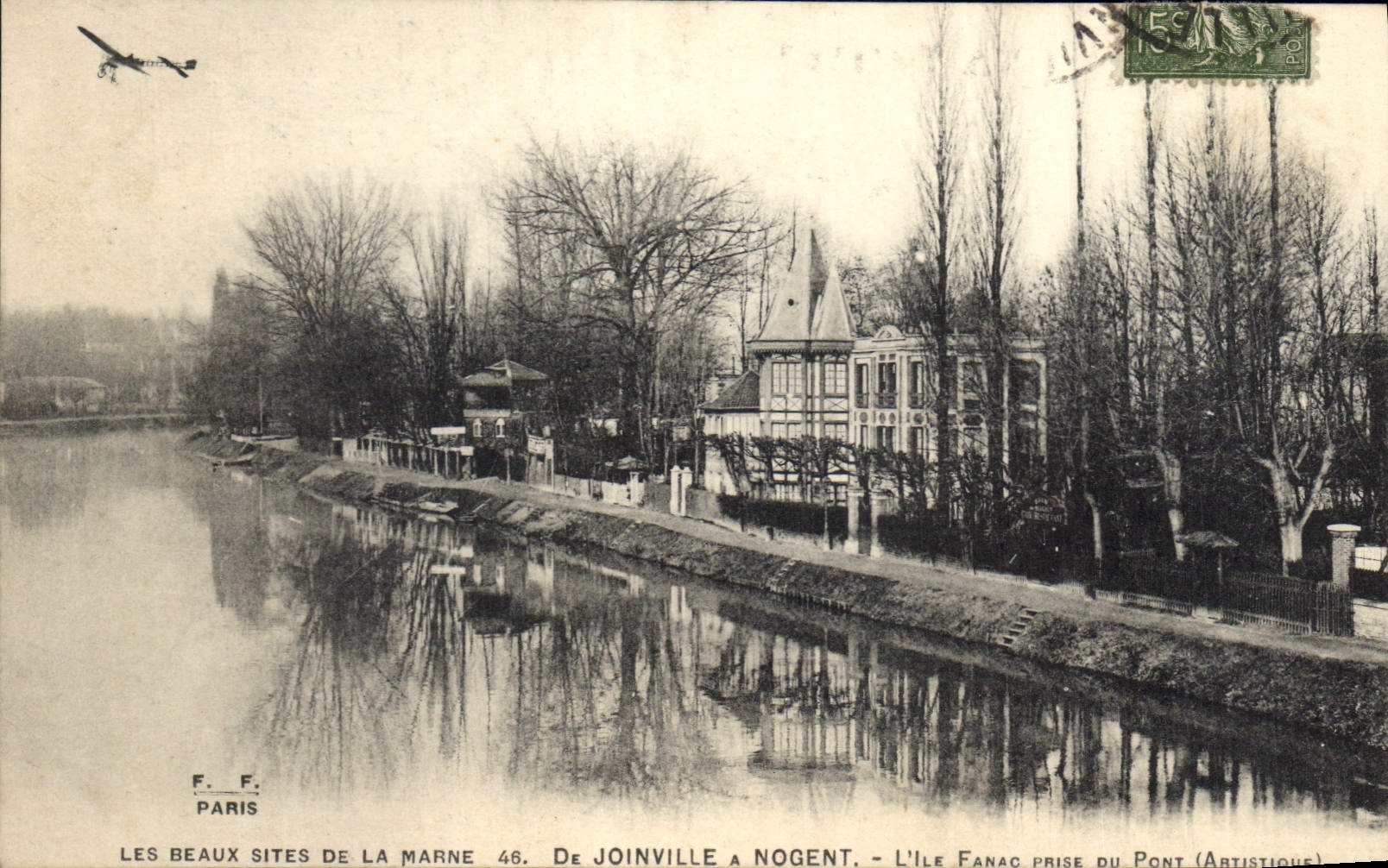 L'Île Fanac à Nogent-sur-Marne — vue prise du pont — série 'Les Beaux Sites de la Marne' n°46 — éditeur F. F. Paris