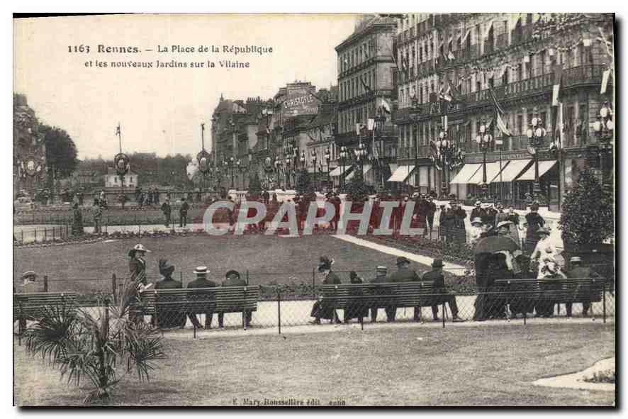 Rennes — La Place de la République et les nouveaux Jardins sur la Vilaine — E. Mary, Rennes, édit. n°1163