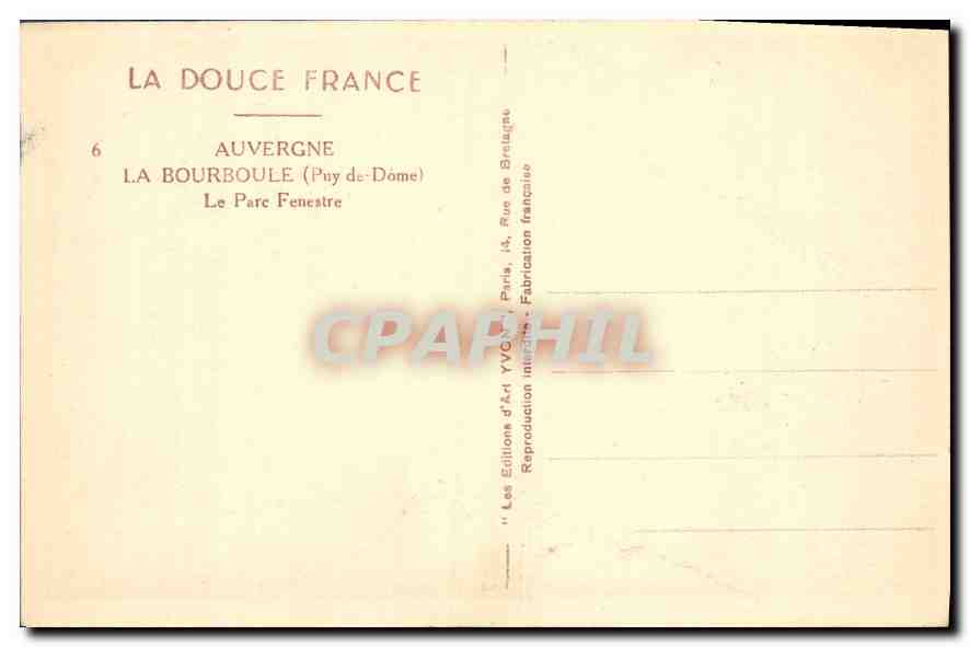 CPA Auvergne La Bourboule Puy de Dome Le Parc Fenestre  — Rückseite