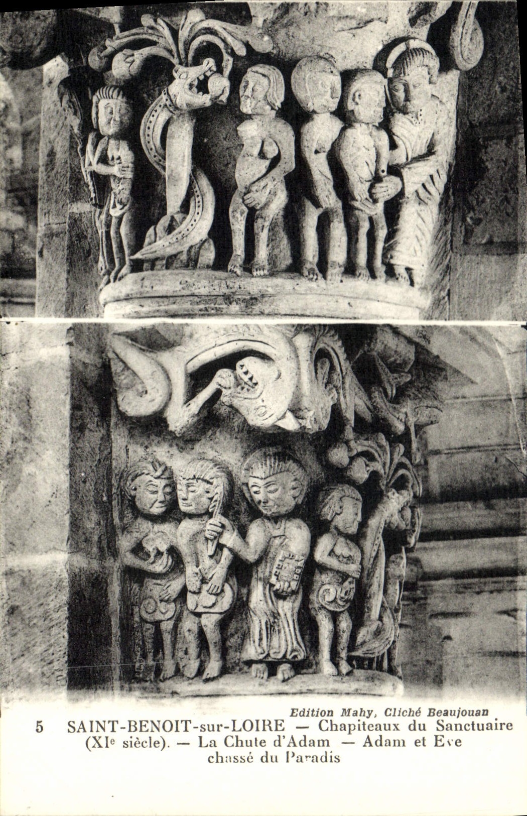 Saint-Benoît-sur-Loire — Chapiteaux du Sanctuaire (XIe siècle) — La Chute d'Adam et Ève